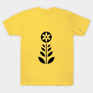 Scandinavian Retro Flowers Black on Beige T-Shirt